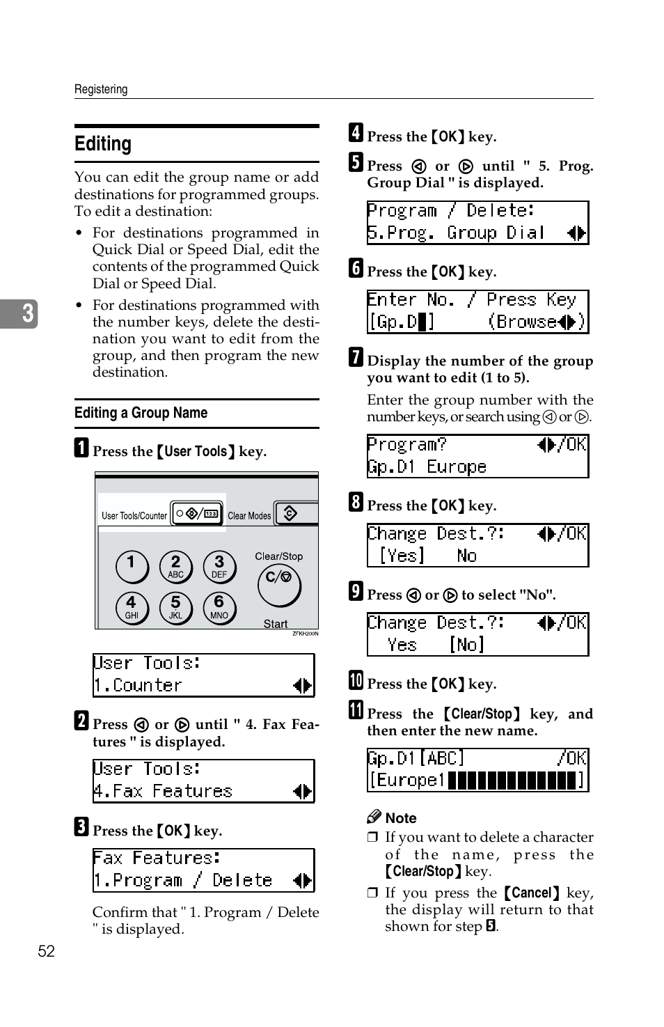 Editing | Savin G1619 User Manual | Page 62 / 176