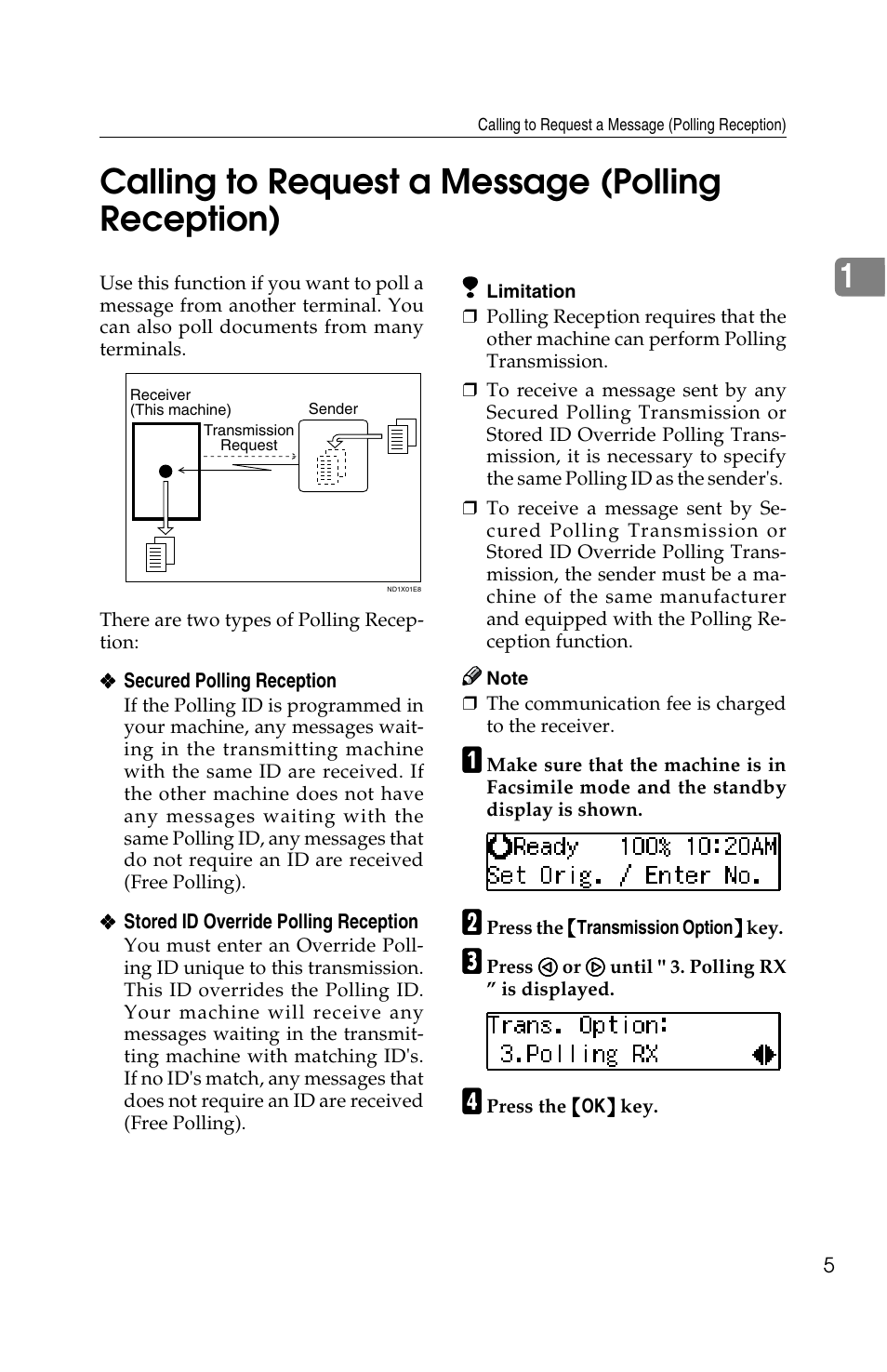 1calling to request a message (polling reception) | Savin G1619 User Manual | Page 93 / 176