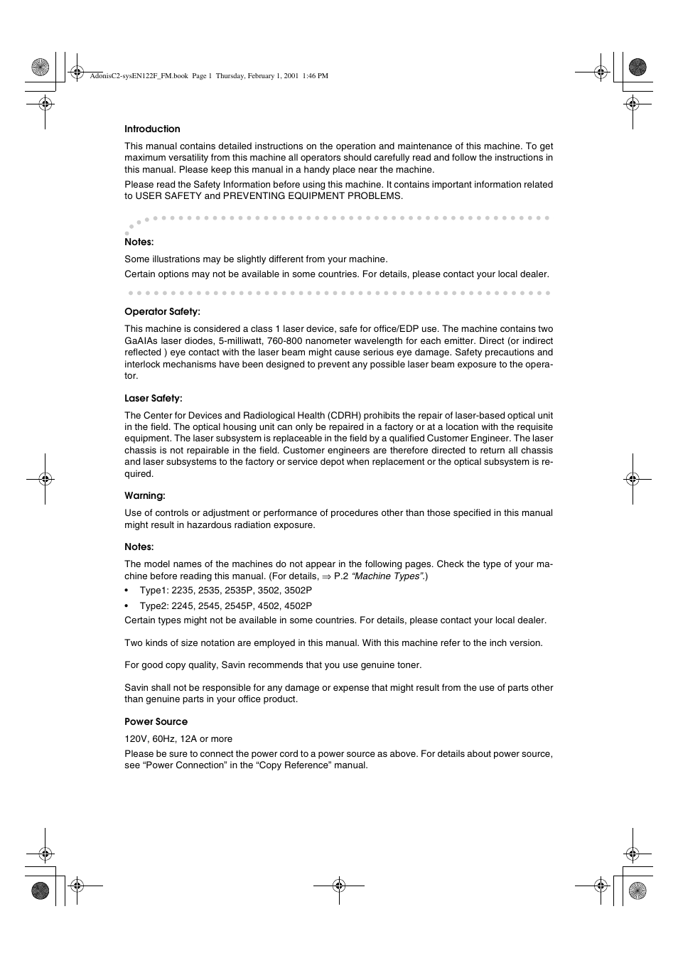 Savin 2535P User Manual | Page 2 / 79
