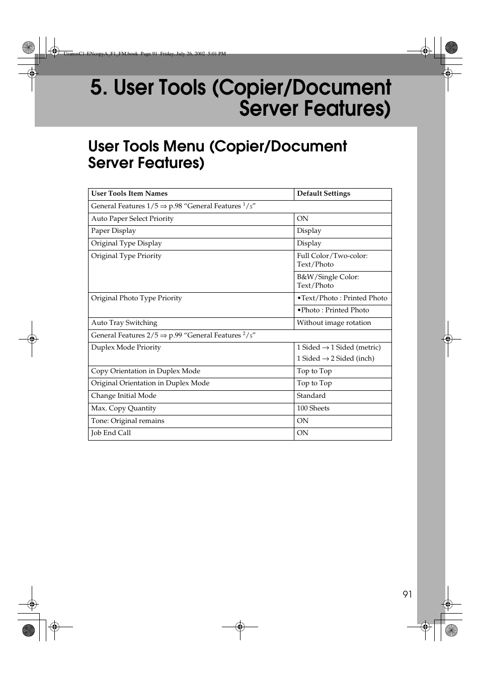 User tools (copier/document server features), User tools menu (copier/document server features) | Savin C3210 User Manual | Page 101 / 132