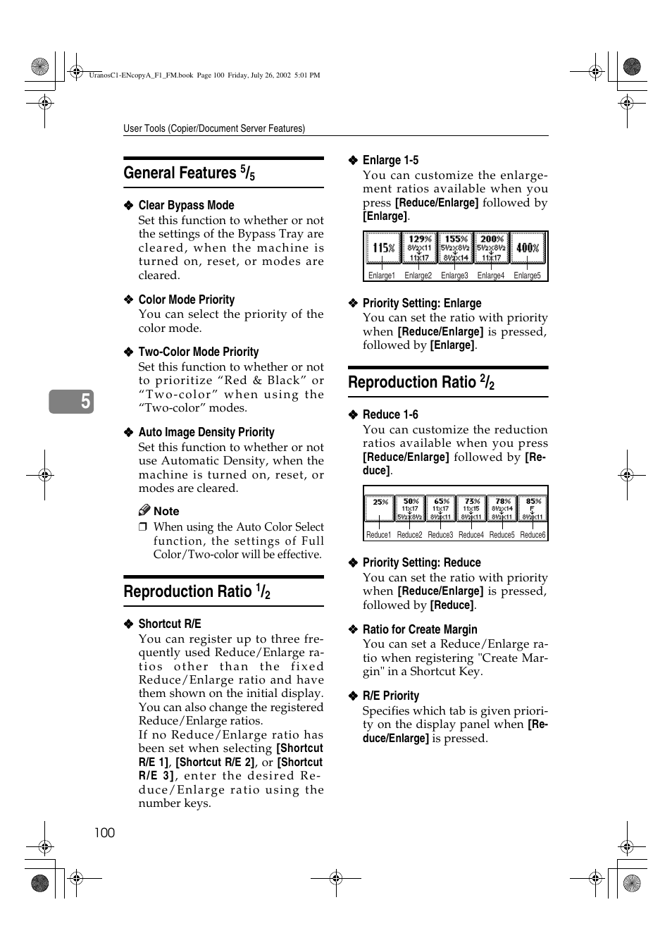 General features, Reproduction ratio | Savin C3210 User Manual | Page 110 / 132