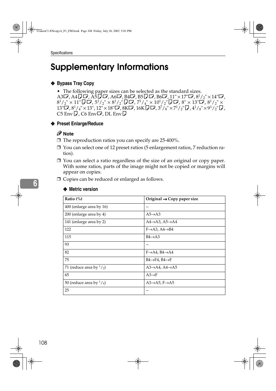 6supplementary informations | Savin C3210 User Manual | Page 118 / 132