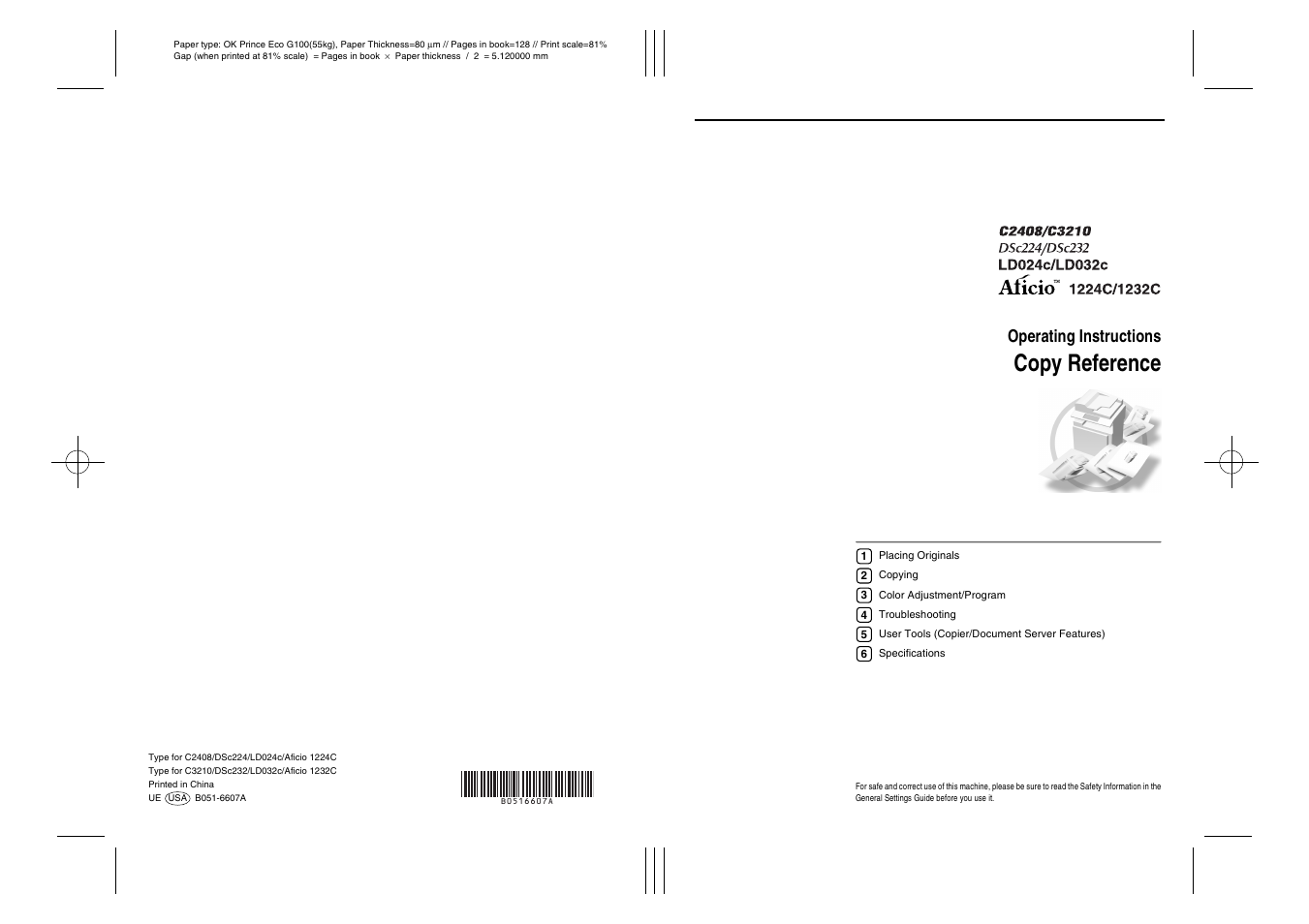 Copy reference, Operating instructions | Savin C3210 User Manual | Page 132 / 132