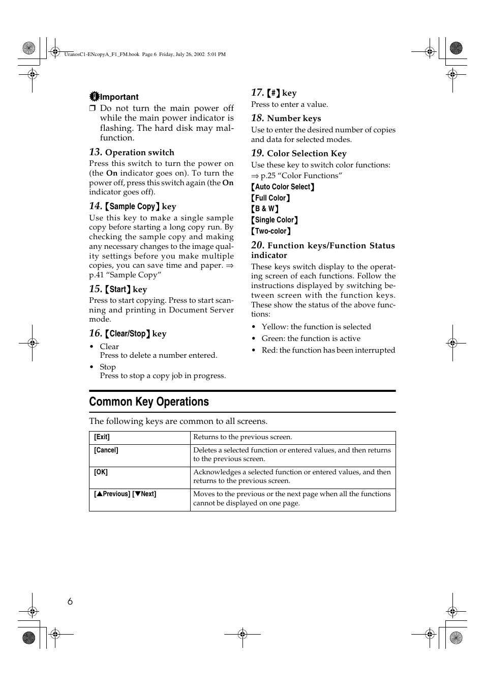 Common key operations | Savin C3210 User Manual | Page 16 / 132