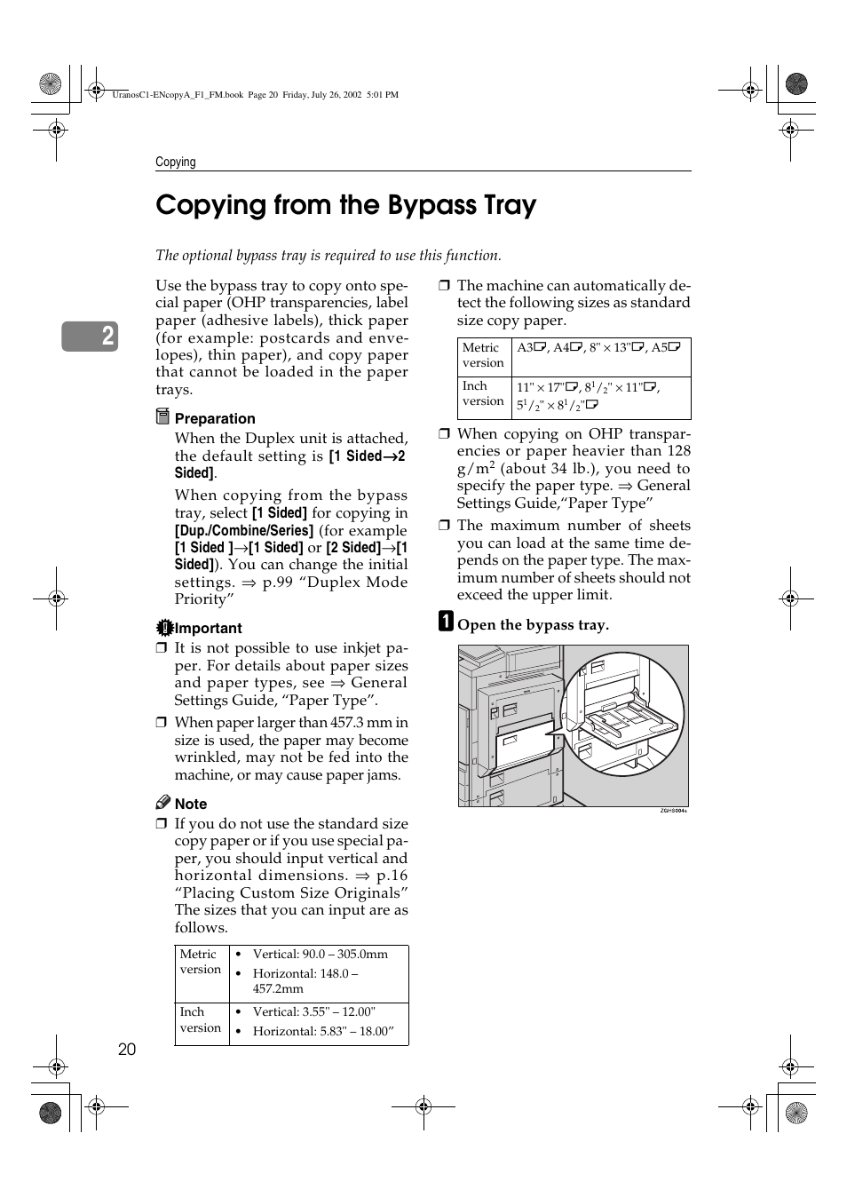 2copying from the bypass tray | Savin C3210 User Manual | Page 30 / 132