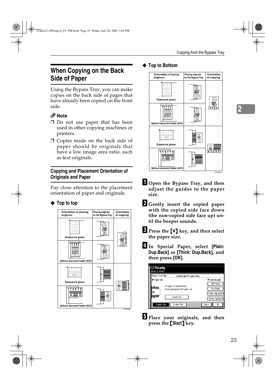 When copying on the back side of paper | Savin C3210 User Manual | Page 33 / 132