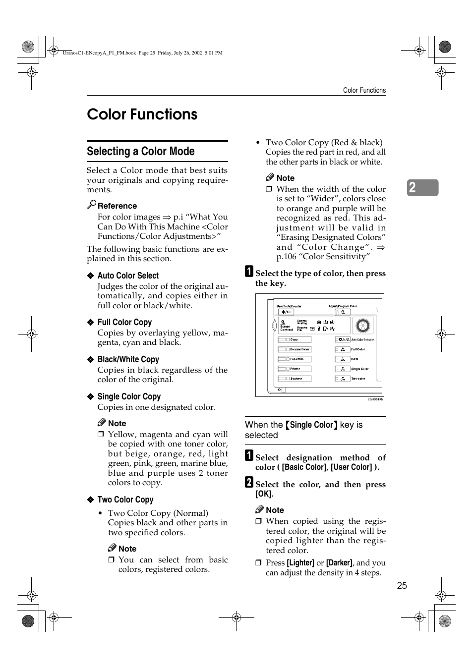 2color functions, Selecting a color mode | Savin C3210 User Manual | Page 35 / 132