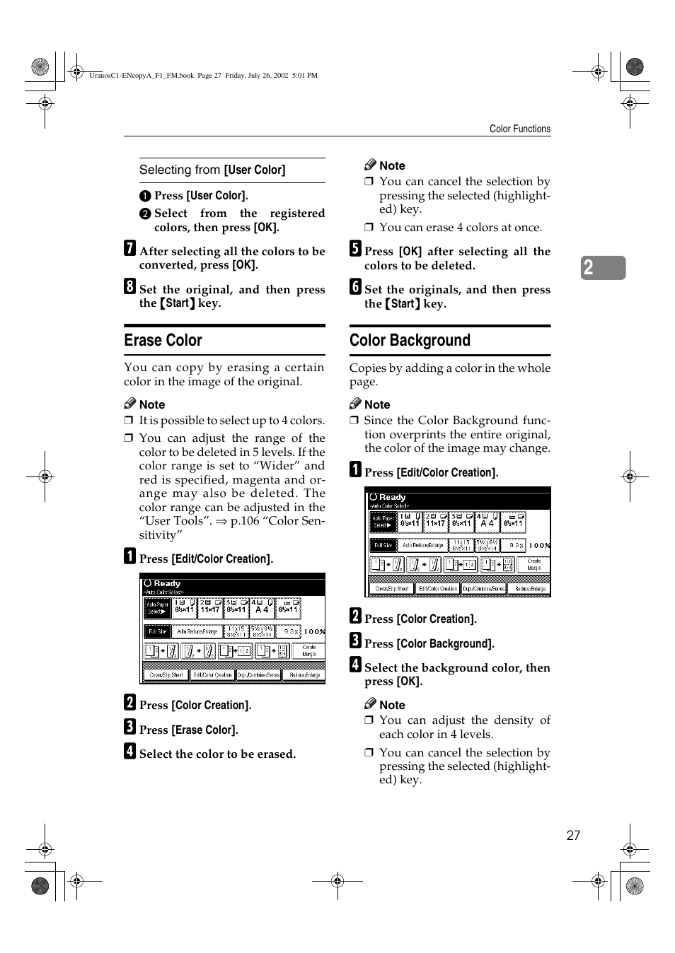 Erase color, Color background | Savin C3210 User Manual | Page 37 / 132