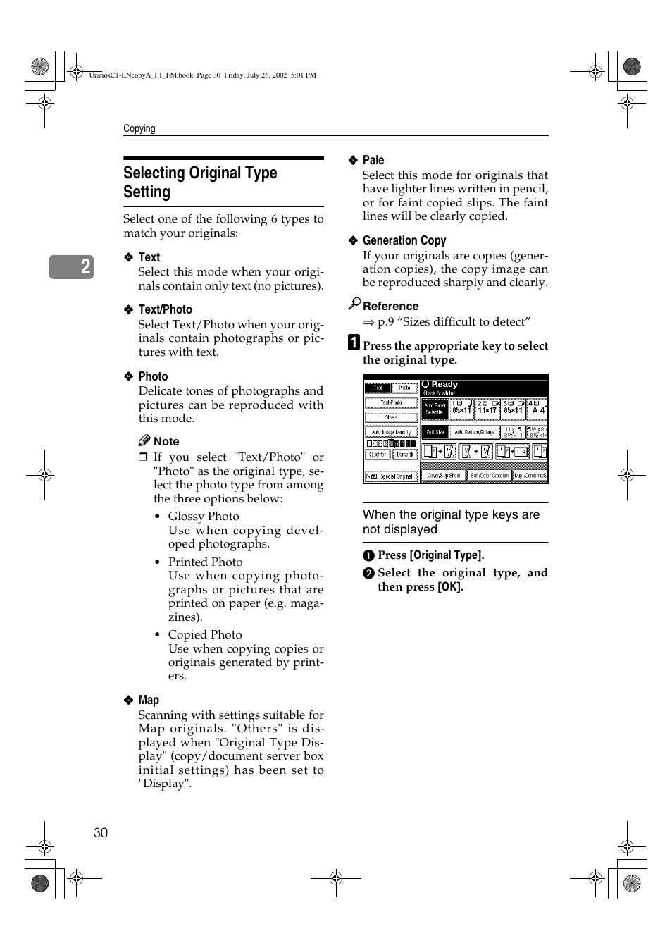 Selecting original type setting | Savin C3210 User Manual | Page 40 / 132