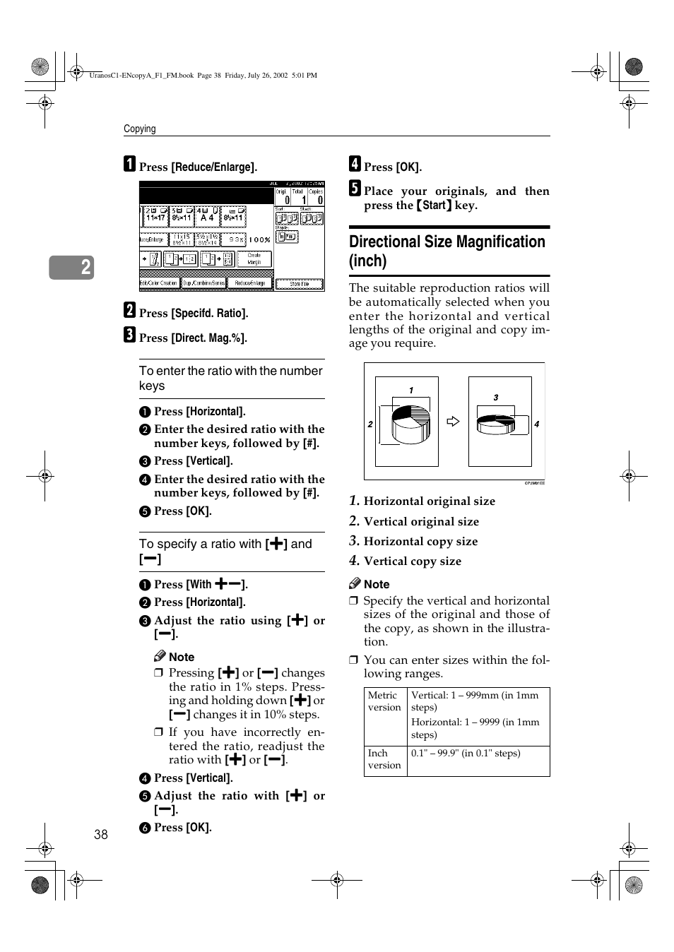 Directional size magnification (inch) | Savin C3210 User Manual | Page 48 / 132