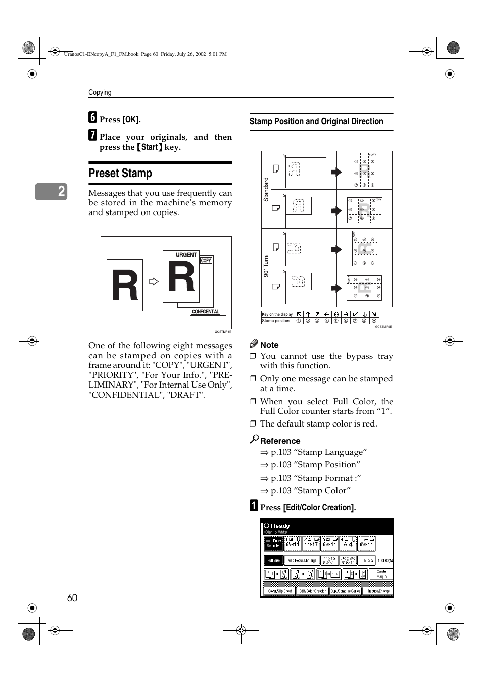 Preset stamp | Savin C3210 User Manual | Page 70 / 132