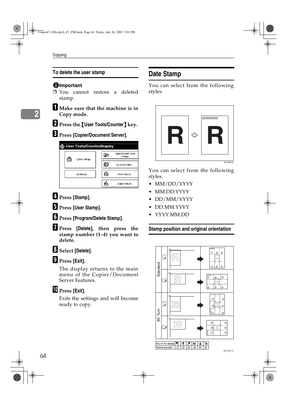 Date stamp | Savin C3210 User Manual | Page 74 / 132