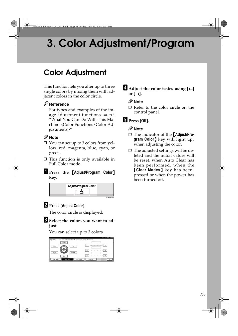 Color adjustment/program, Color adjustment | Savin C3210 User Manual | Page 83 / 132