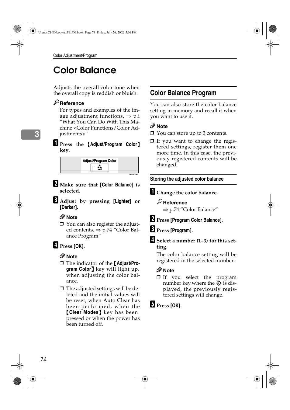 3color balance, Color balance program | Savin C3210 User Manual | Page 84 / 132
