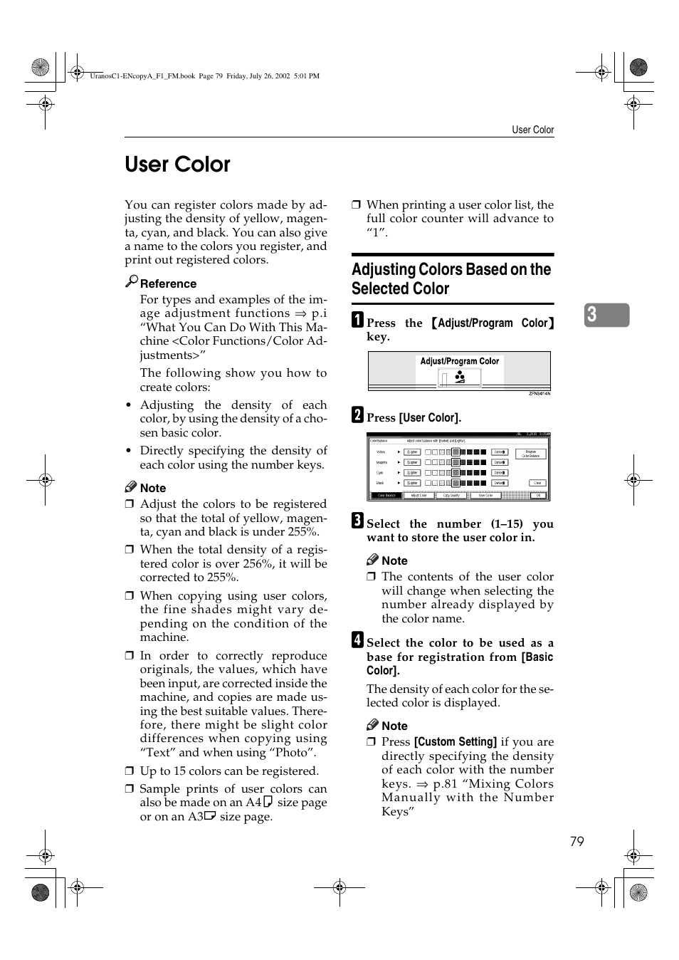 3user color, Adjusting colors based on the selected color | Savin C3210 User Manual | Page 89 / 132