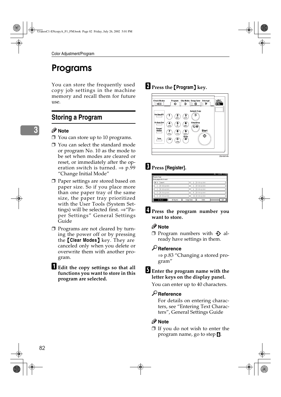 3programs, Storing a program | Savin C3210 User Manual | Page 92 / 132