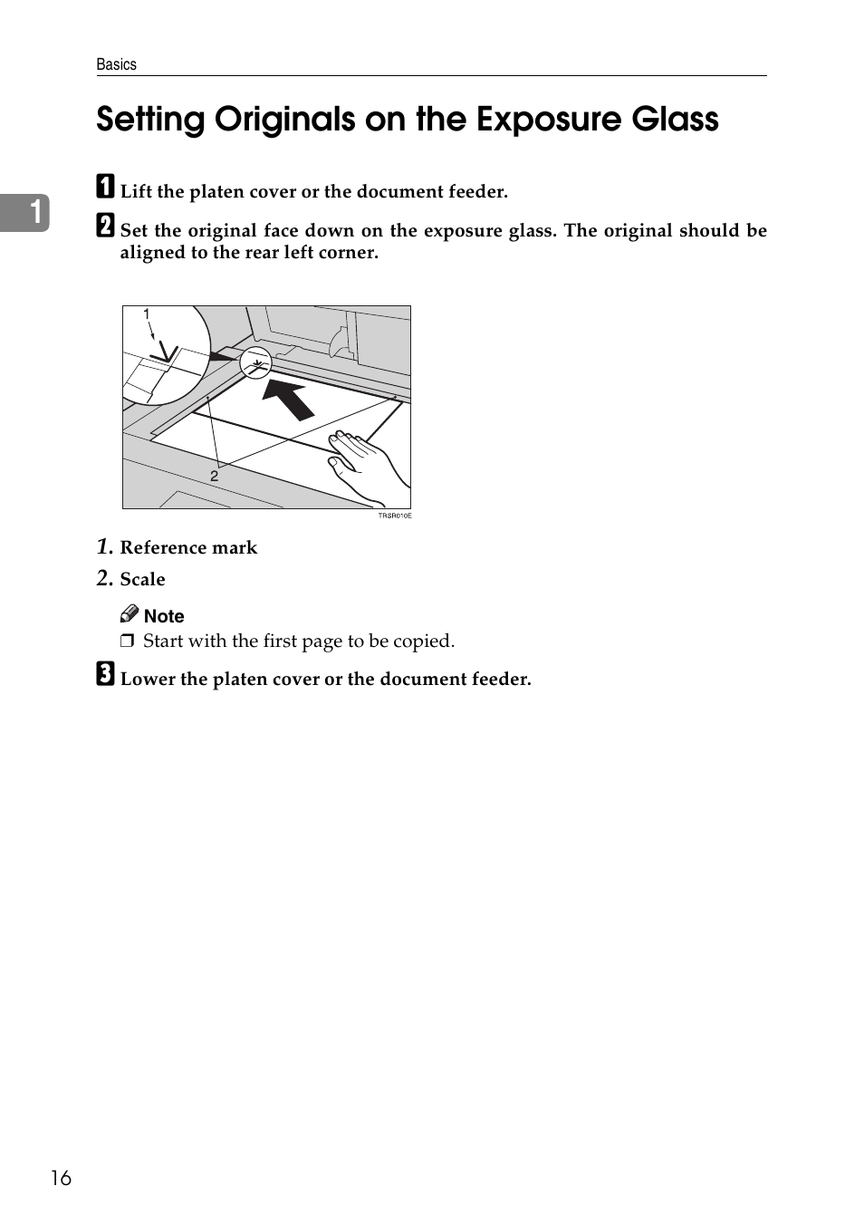 1setting originals on the exposure glass | Savin Copier SDC326 User Manual | Page 26 / 112