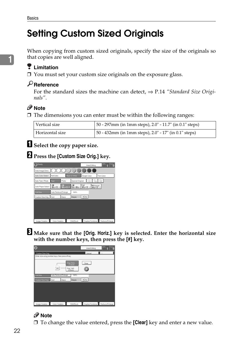 1setting custom sized originals | Savin Copier SDC326 User Manual | Page 32 / 112