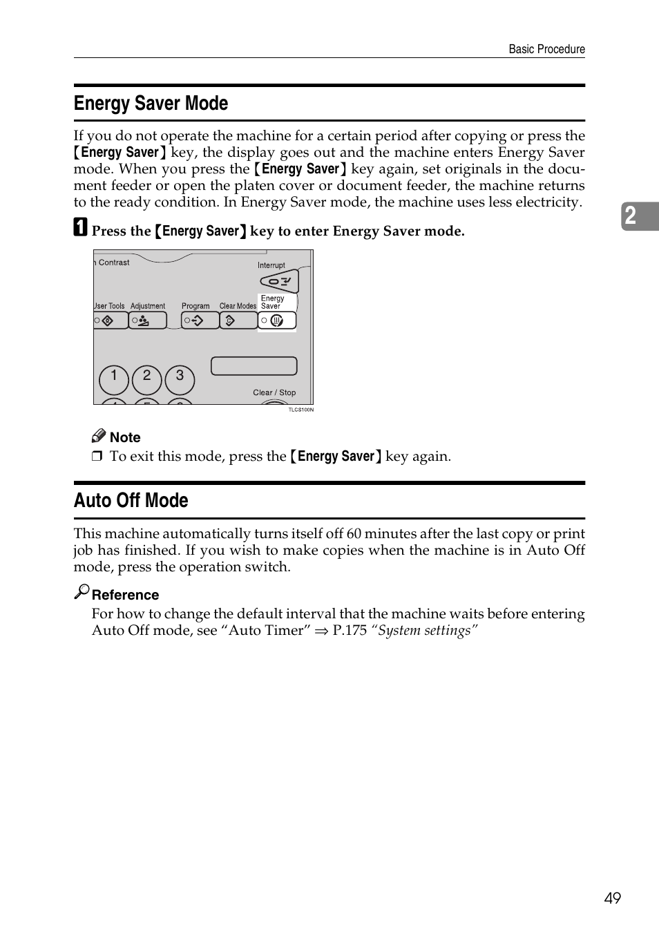 Energy saver mode, Auto off mode | Savin Copier SDC326 User Manual | Page 59 / 112