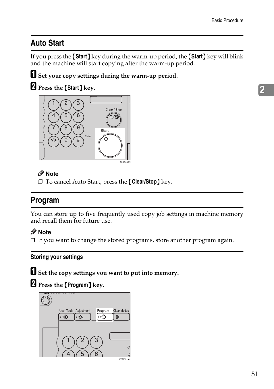 Auto start, Program | Savin Copier SDC326 User Manual | Page 61 / 112