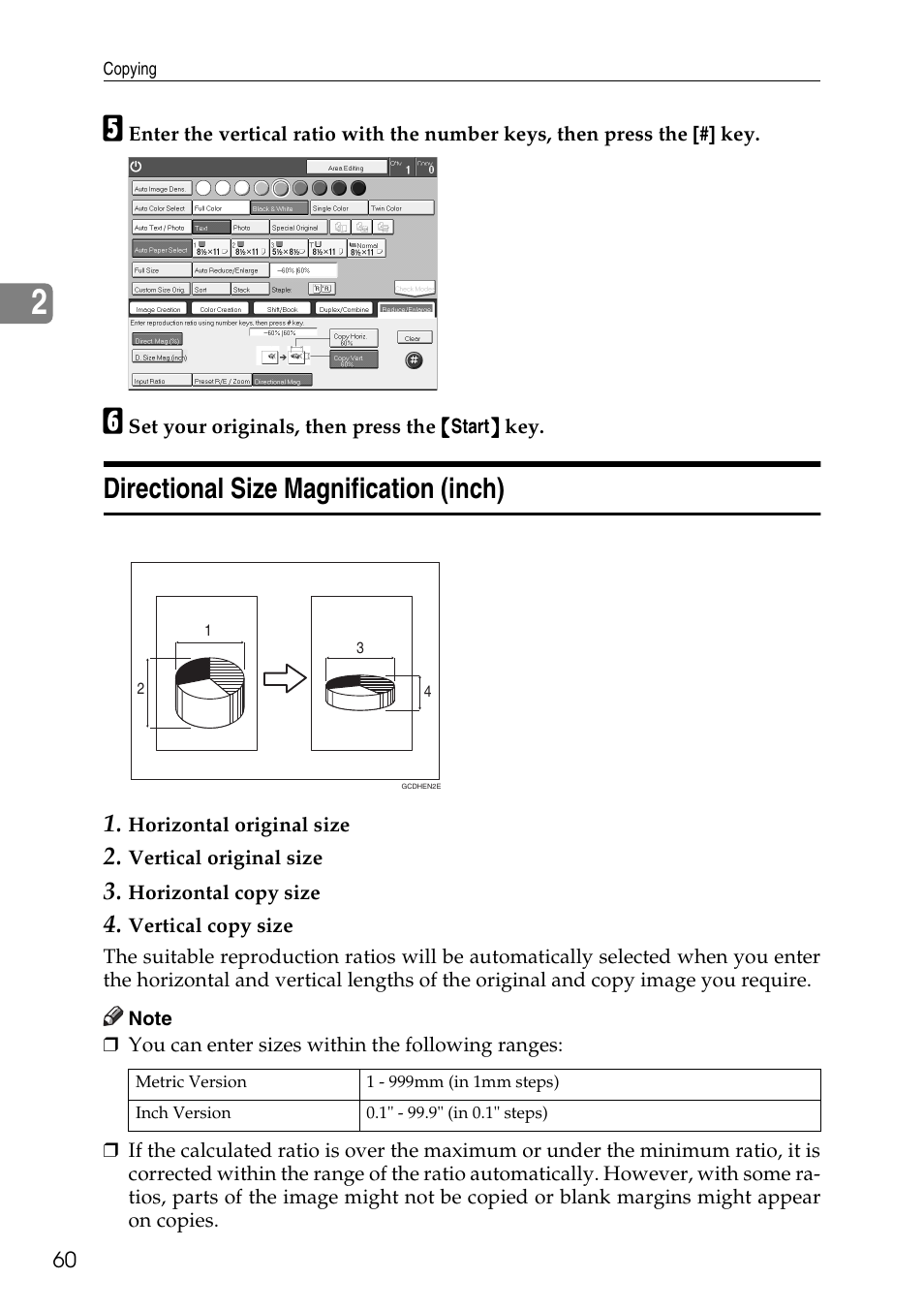 Directional size magnification (inch) | Savin Copier SDC326 User Manual | Page 70 / 112