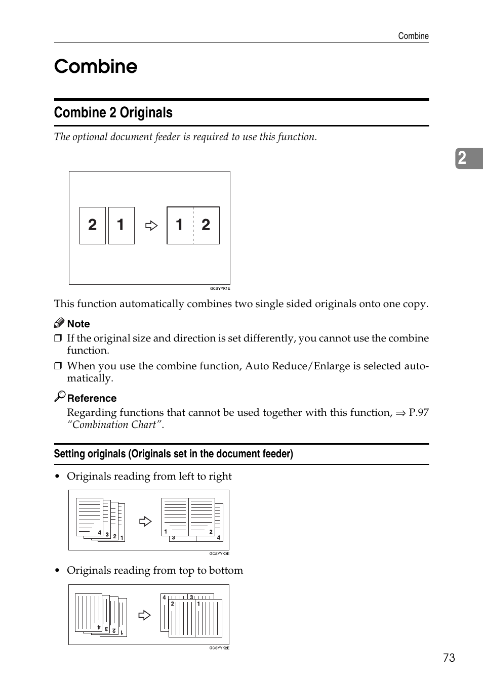 2combine, Combine 2 originals | Savin Copier SDC326 User Manual | Page 83 / 112
