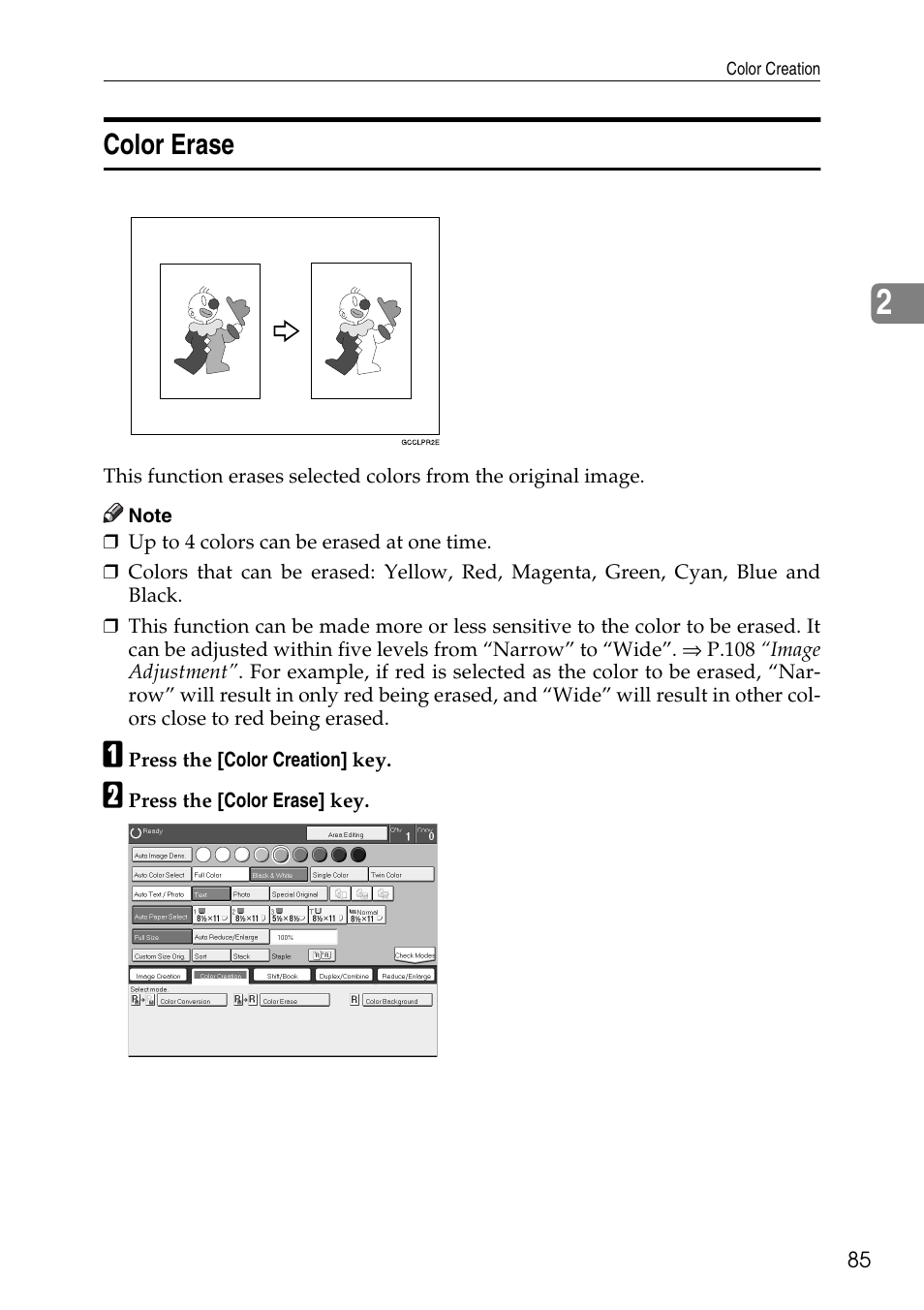 Color erase | Savin Copier SDC326 User Manual | Page 95 / 112