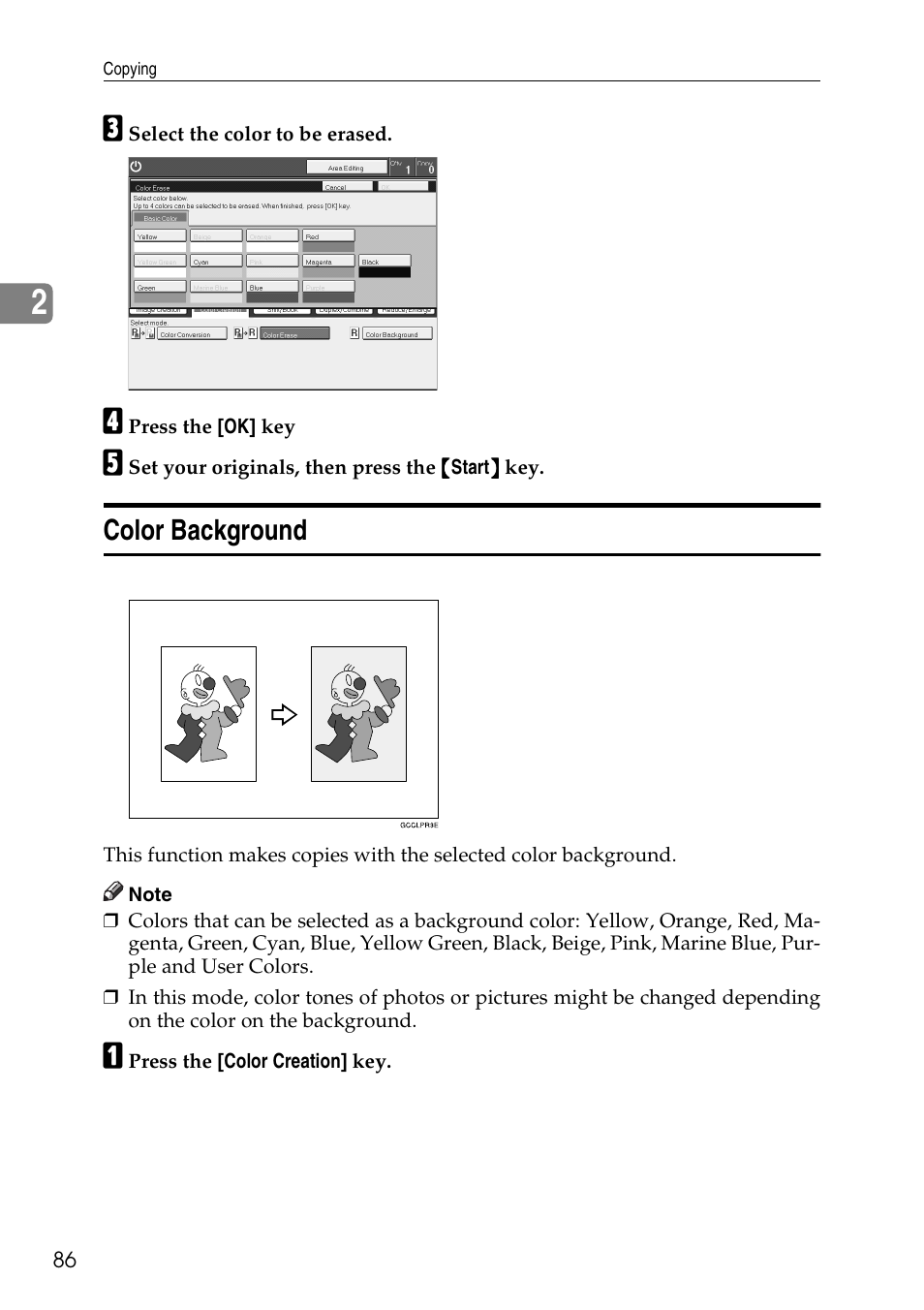 Color background | Savin Copier SDC326 User Manual | Page 96 / 112