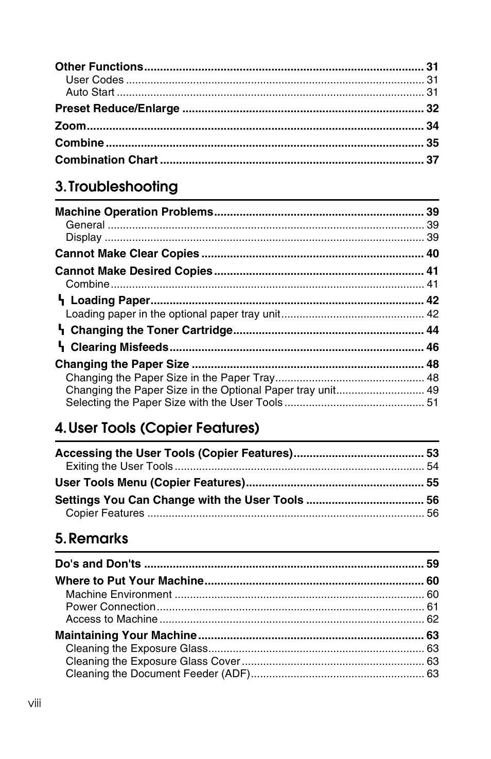 Troubleshooting, User tools (copier features), Remarks | Savin 2513f User Manual | Page 11 / 89