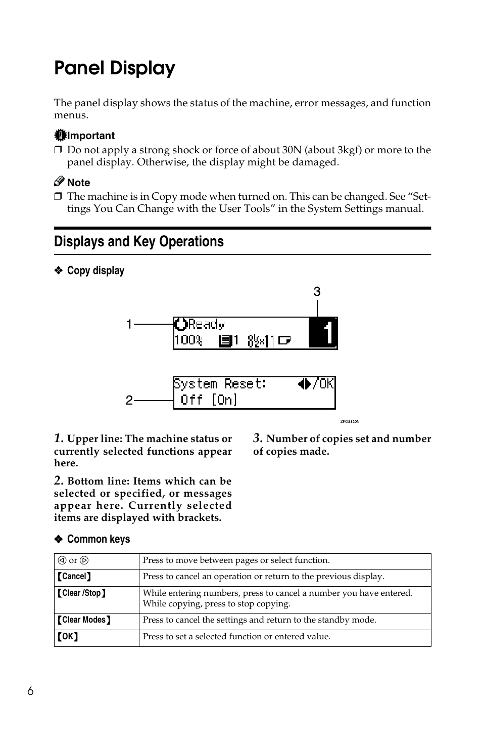 Panel display, Displays and key operations | Savin 2513f User Manual | Page 19 / 89