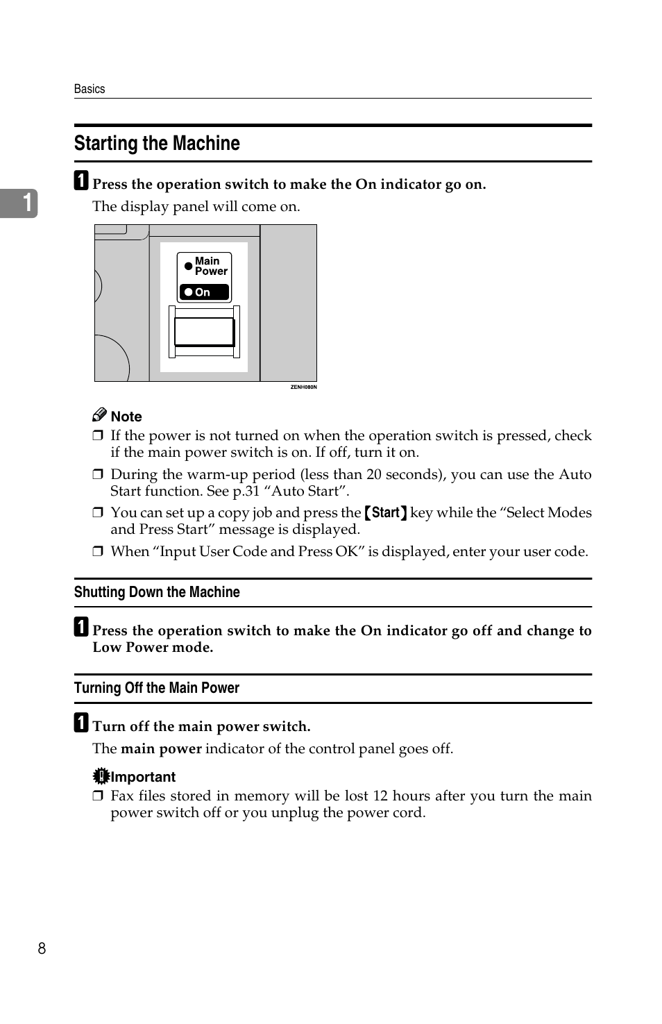 Starting the machine | Savin 2513f User Manual | Page 21 / 89
