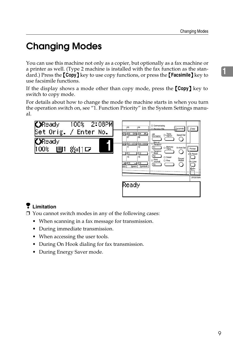 1changing modes | Savin 2513f User Manual | Page 22 / 89