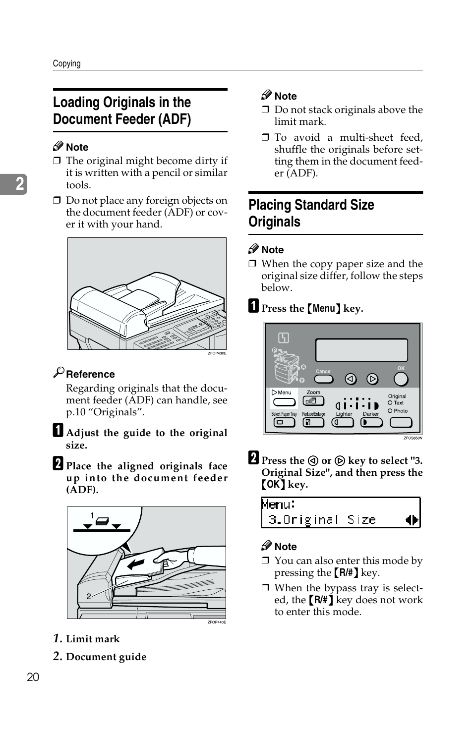 Loading originals in the document feeder (adf), Placing standard size originals | Savin 2513f User Manual | Page 33 / 89