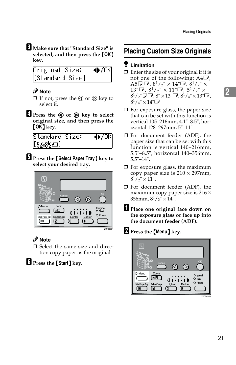 Placing custom size originals | Savin 2513f User Manual | Page 34 / 89