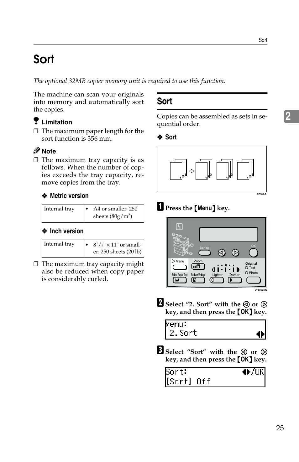 2sort, Sort | Savin 2513f User Manual | Page 38 / 89