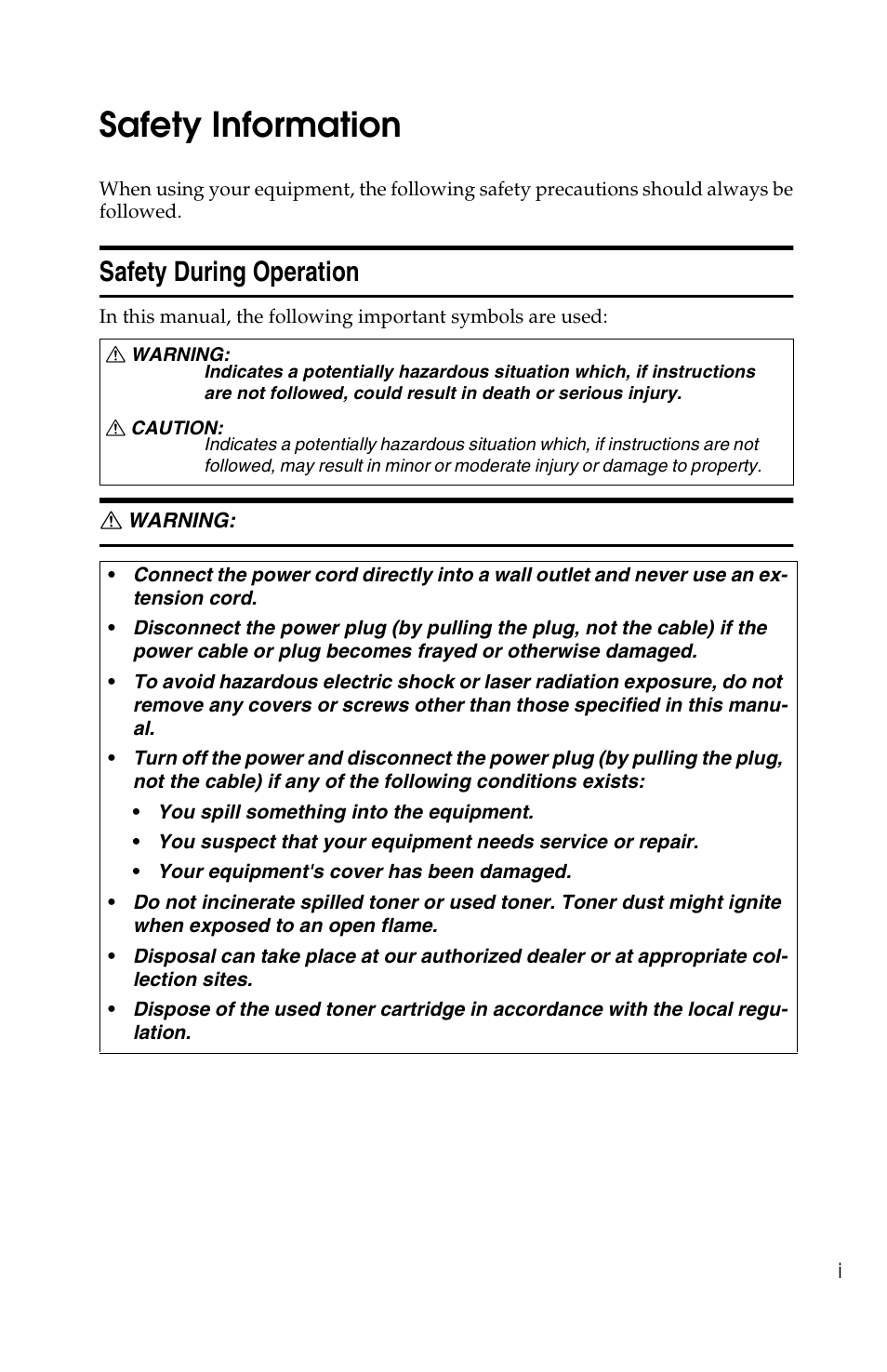 Safety information, Safety during operation | Savin 2513f User Manual | Page 4 / 89