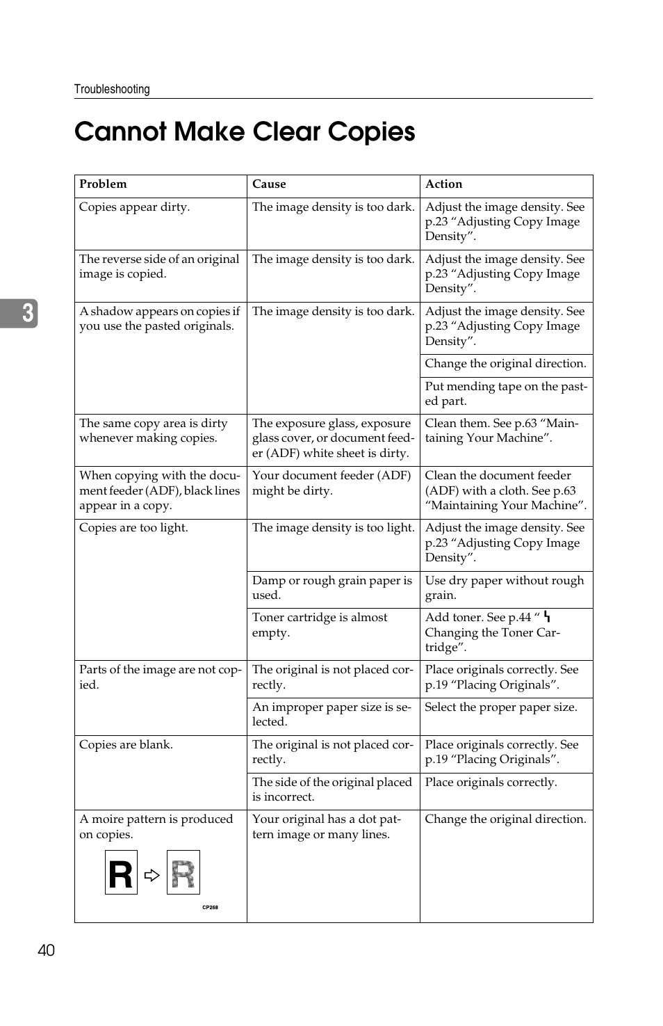 3cannot make clear copies | Savin 2513f User Manual | Page 53 / 89