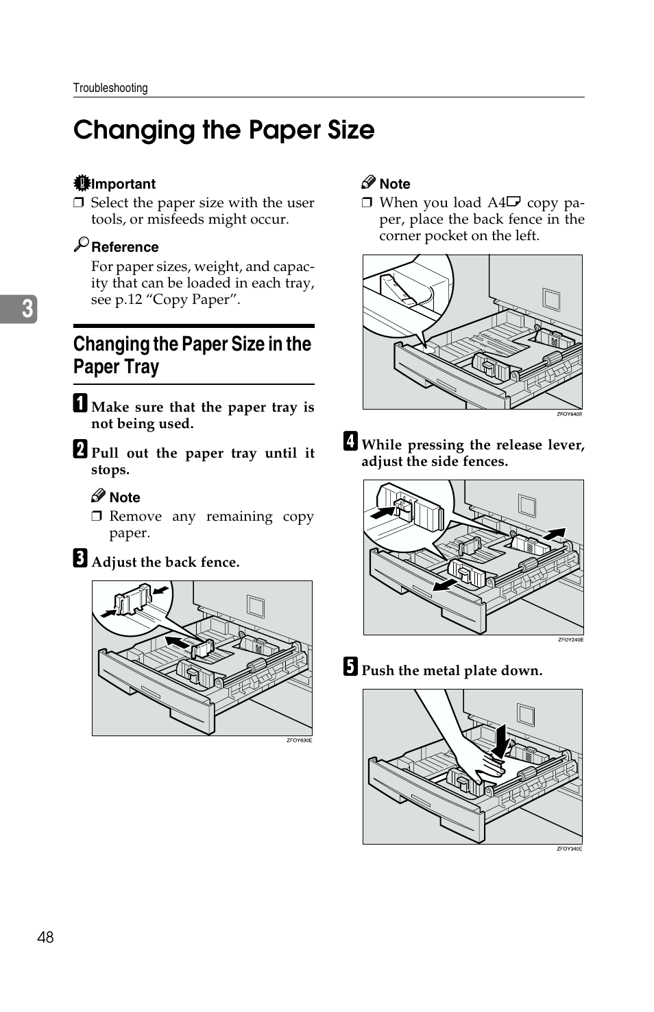 3changing the paper size, Changing the paper size in the paper tray | Savin 2513f User Manual | Page 61 / 89