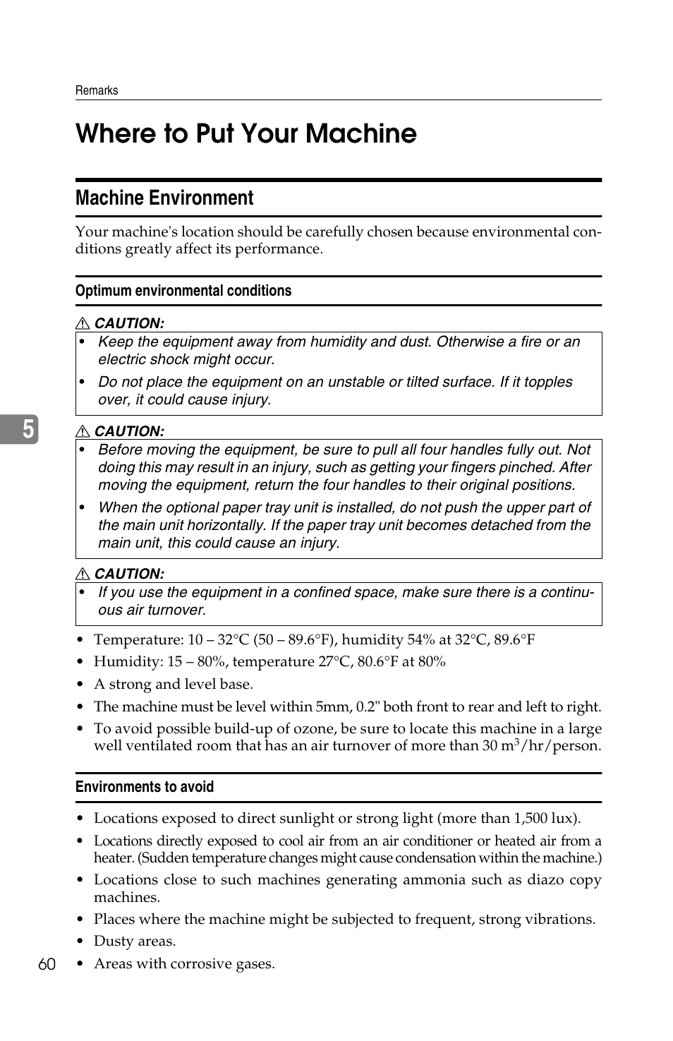 5where to put your machine, Machine environment | Savin 2513f User Manual | Page 73 / 89