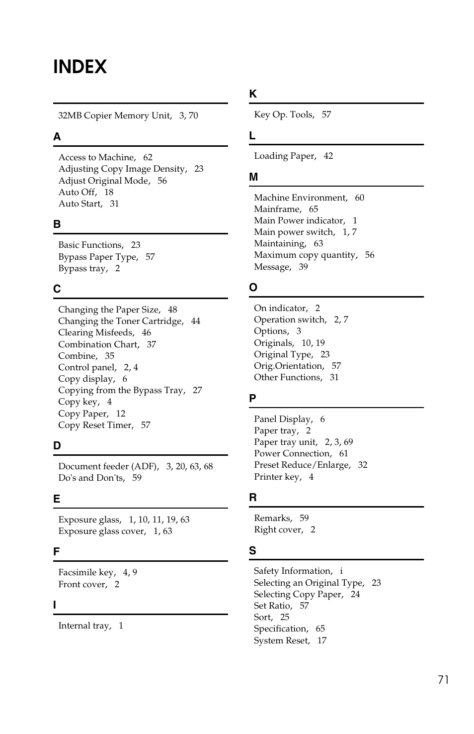 Index | Savin 2513f User Manual | Page 84 / 89