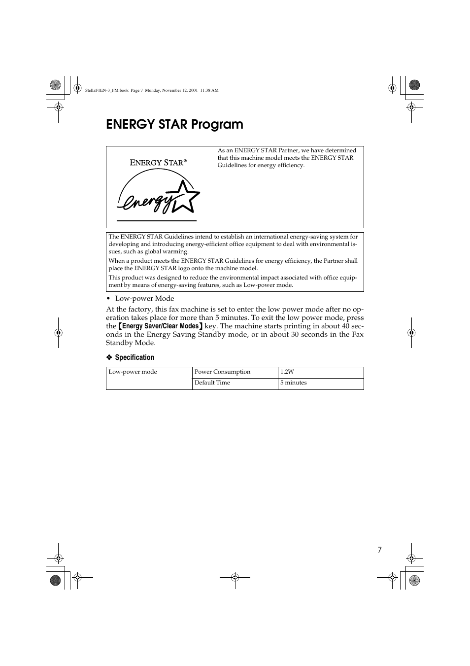 Energy star program | Savin 3725 User Manual | Page 13 / 86