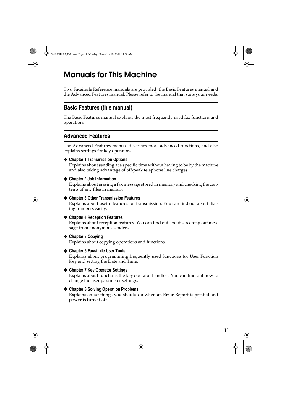 Manuals for this machine, Basic features (this manual), Advanced features | Savin 3725 User Manual | Page 17 / 86