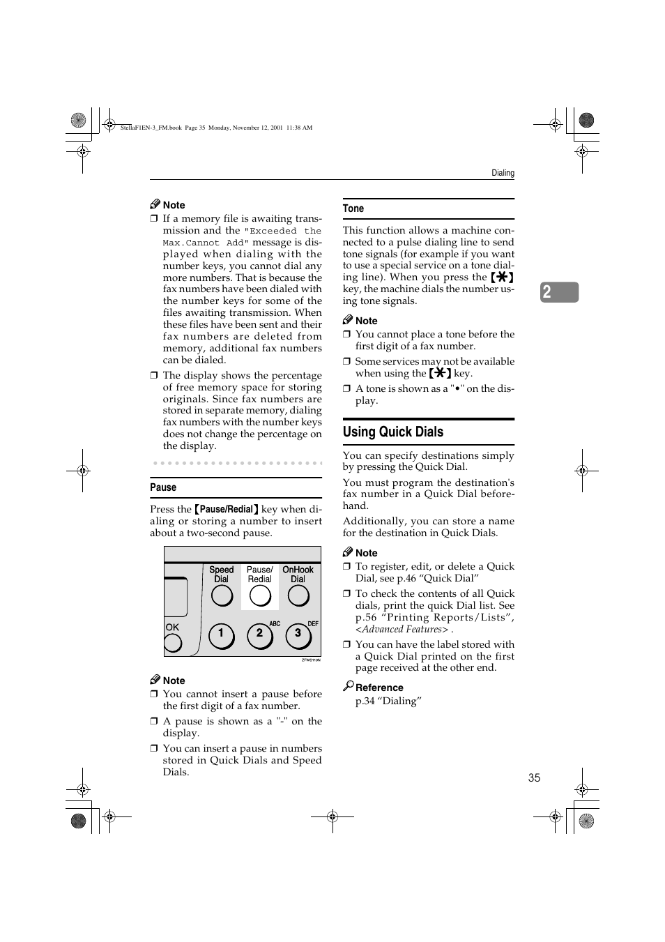Using quick dials | Savin 3725 User Manual | Page 41 / 86