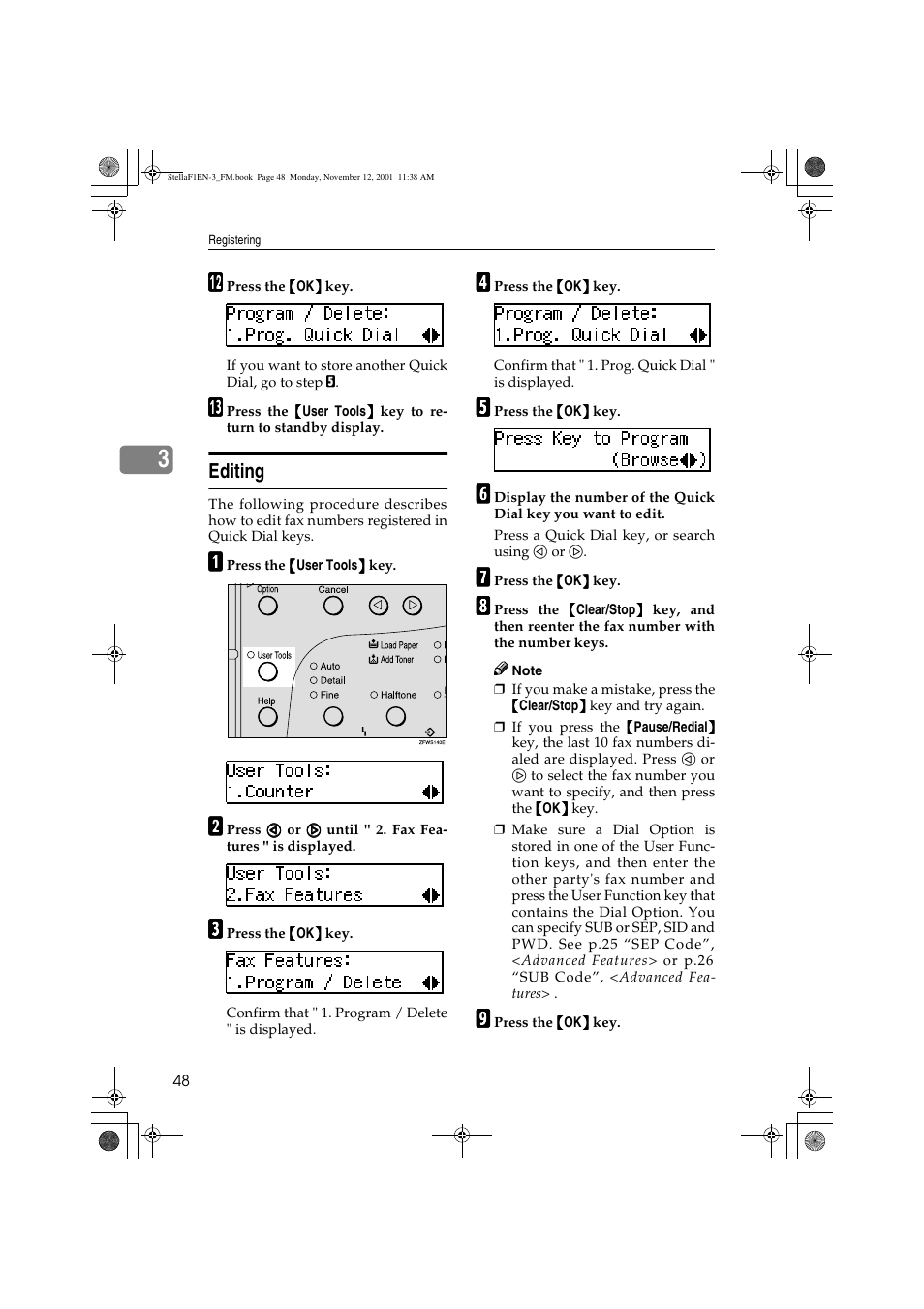 Editing | Savin 3725 User Manual | Page 54 / 86
