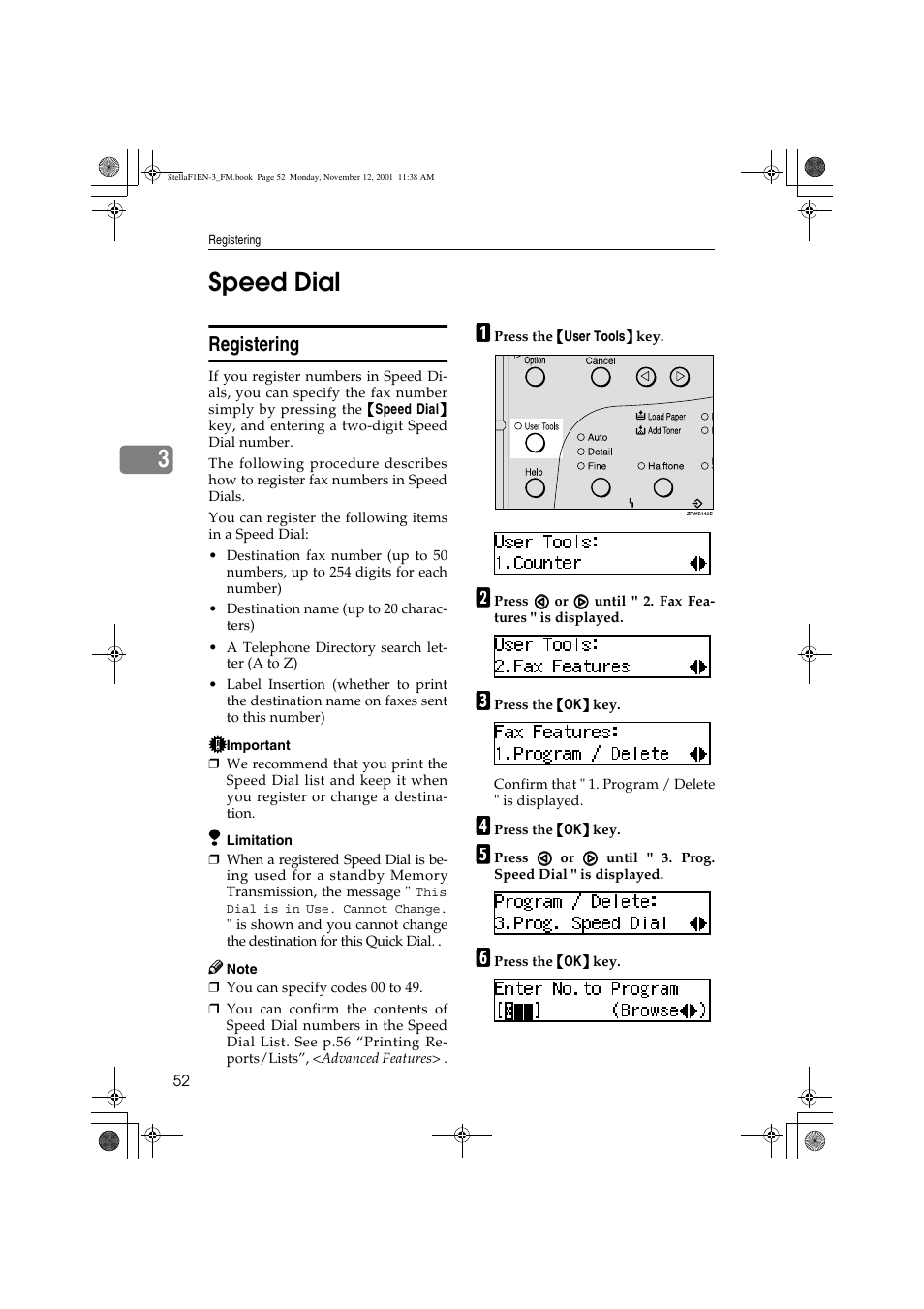 3speed dial, Registering | Savin 3725 User Manual | Page 58 / 86