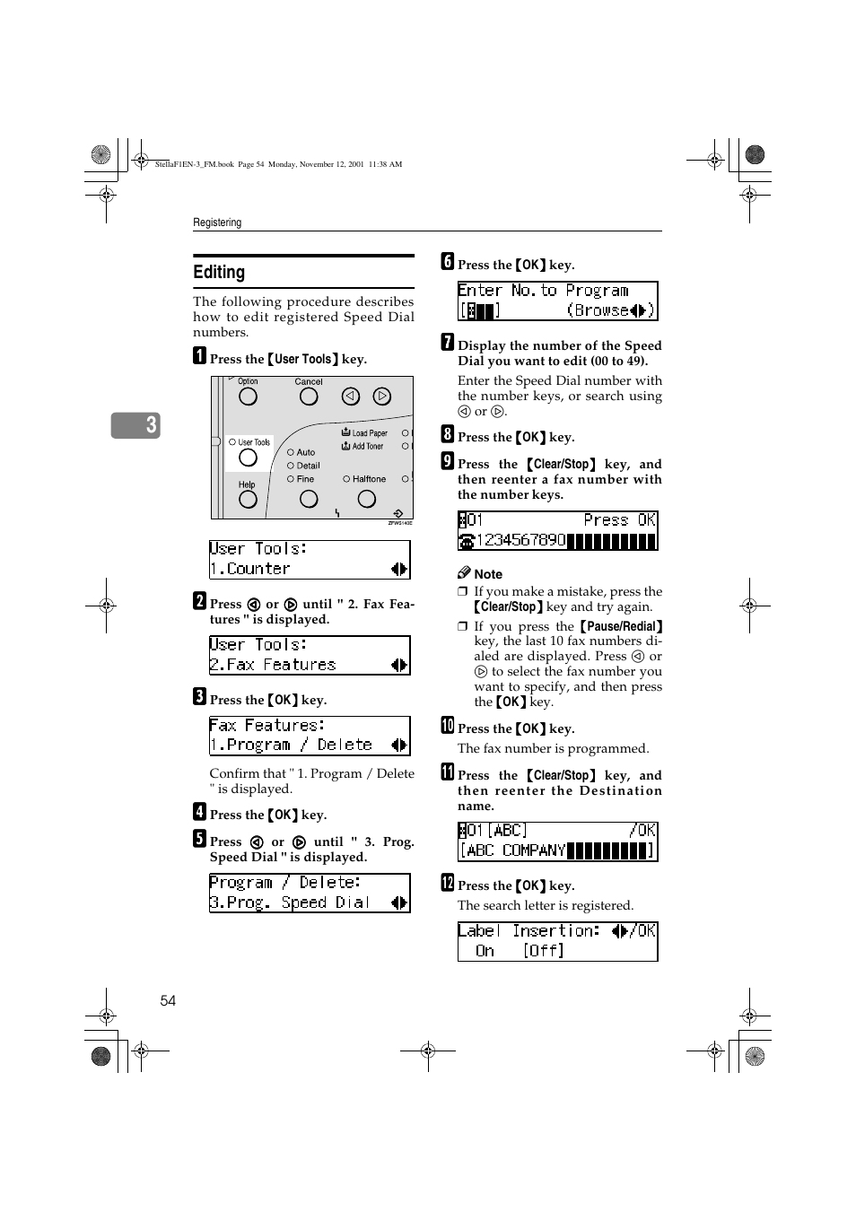 Editing | Savin 3725 User Manual | Page 60 / 86