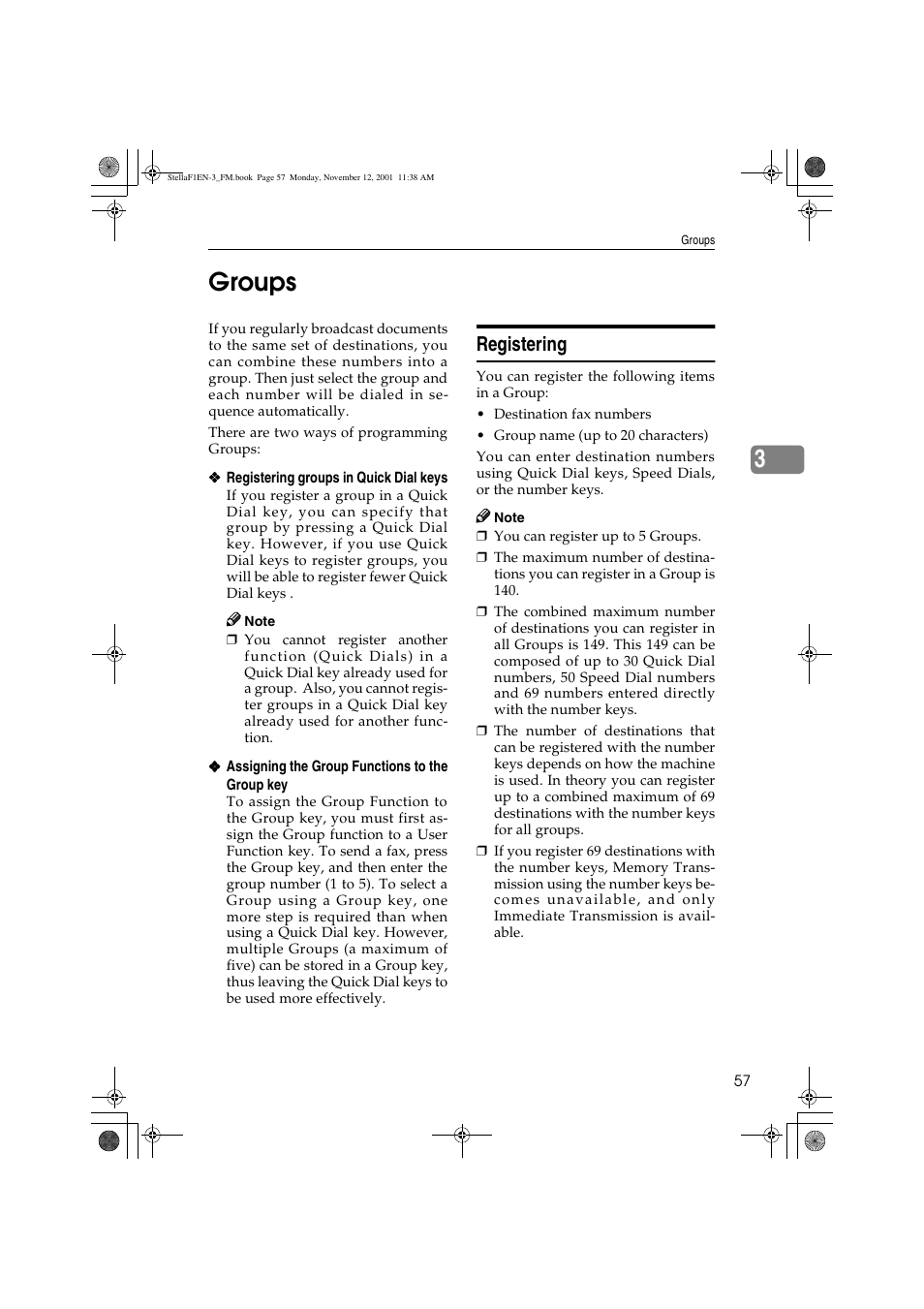 3groups, Registering | Savin 3725 User Manual | Page 63 / 86
