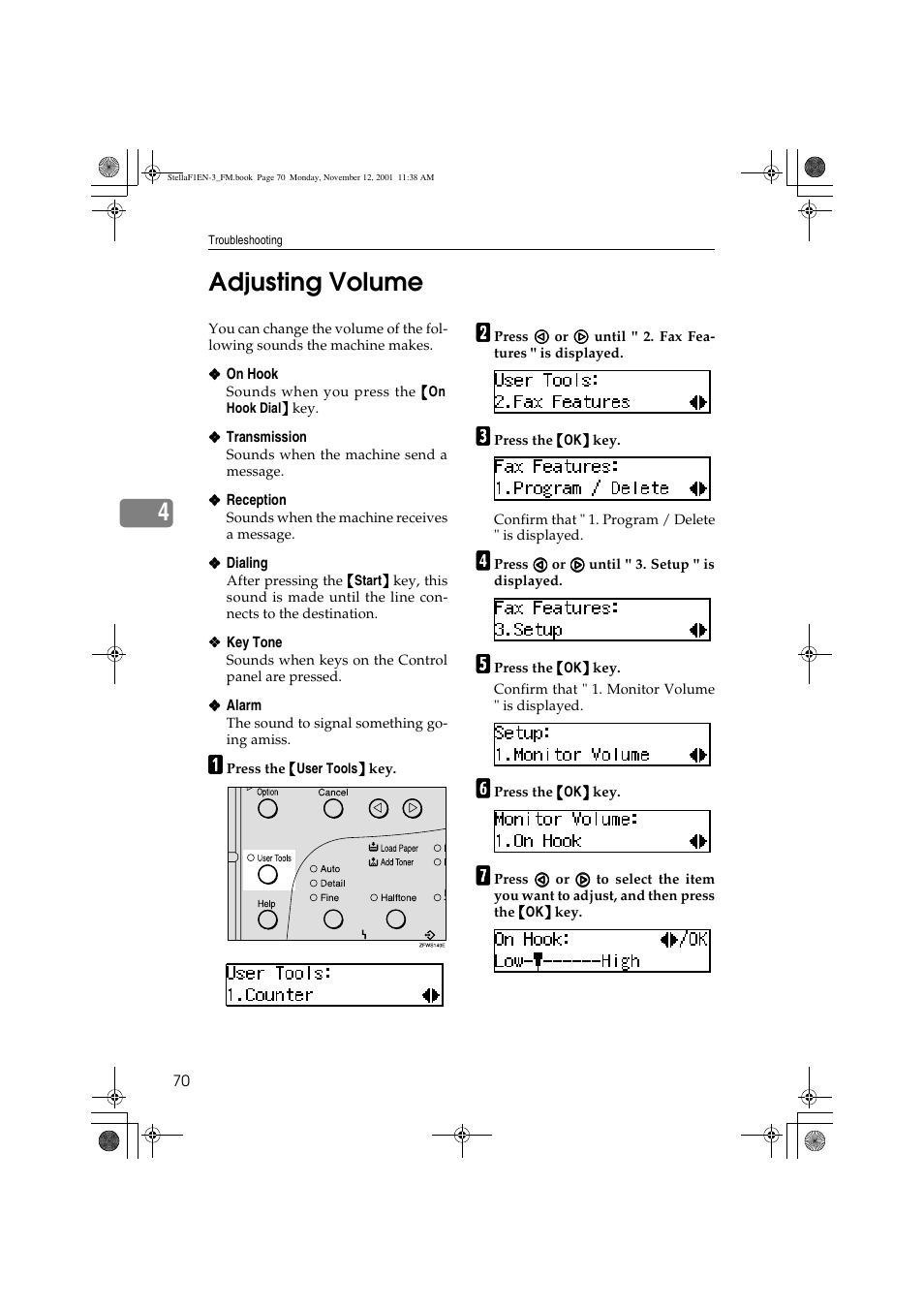 4adjusting volume | Savin 3725 User Manual | Page 76 / 86