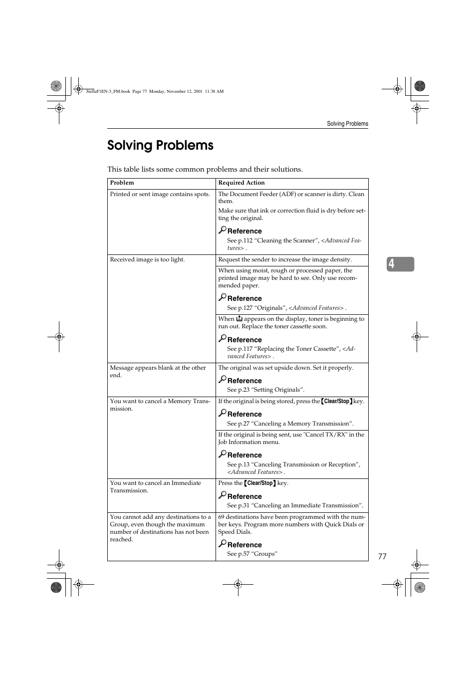 4solving problems | Savin 3725 User Manual | Page 83 / 86