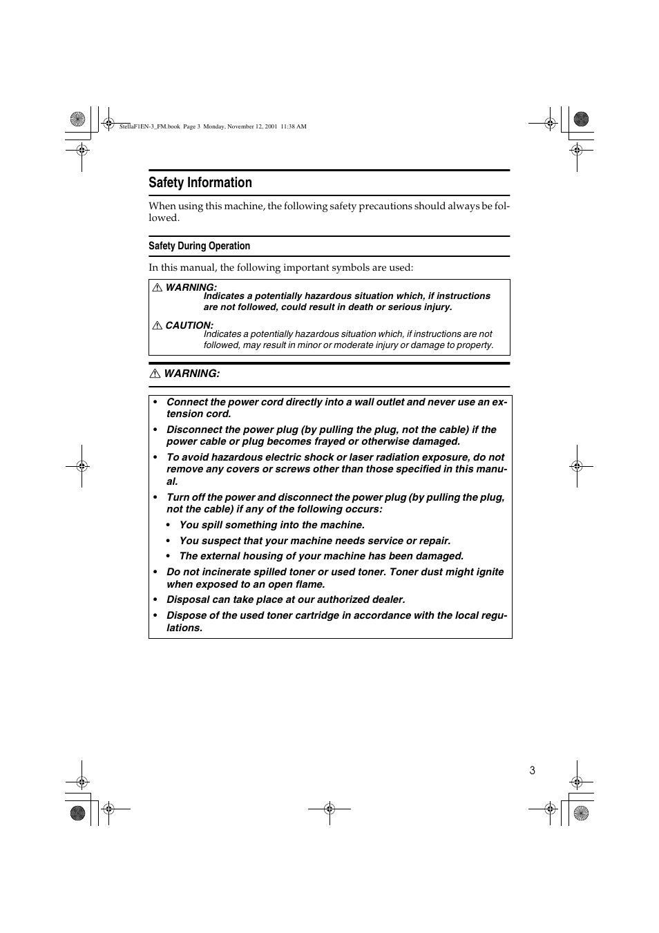 Safety information | Savin 3725 User Manual | Page 9 / 86